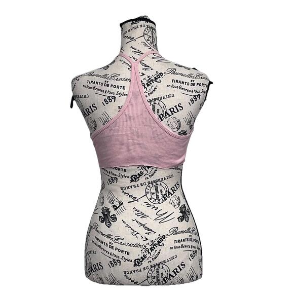 Aeropostale Pink Ribbed Lace Halter Crop Top XS Y2K Bralette Coquette Festival - Picture 5 of 9